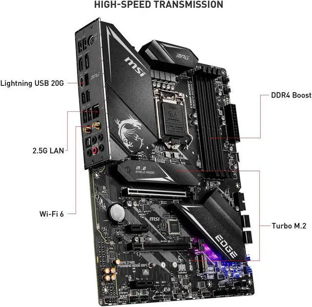 Alt view image 4 of 5 - MSI MPG Z490 GAMING EDGE WIFI ATX Gaming Motherboard (10th Gen Intel Core, LGA 1200 Socket, DDR4, CF, Dual M.2 Slots, USB 3.2 Gen 2, Wi-Fi 6, DP/HDMI, Mystic Light RGB)