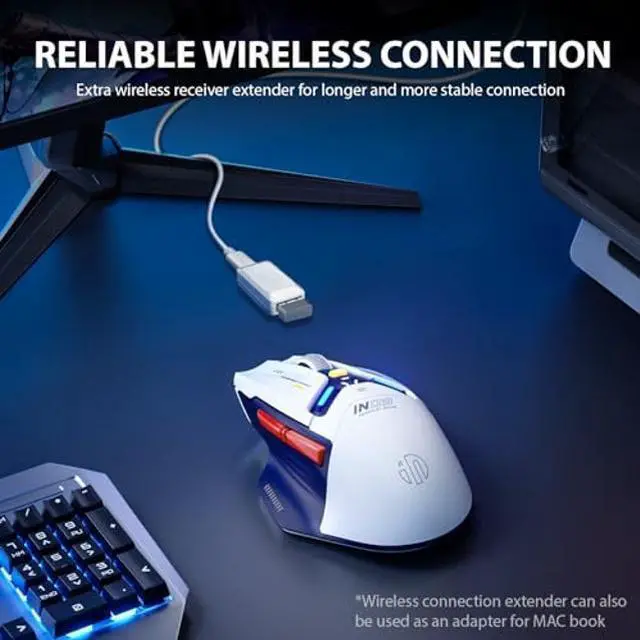 Alt view image 4 of 5 - INPHIC IN9 Wireless Gaming Mouse, True Tri-Mode Bluetooth/Type-CWired/2.4G Wireless Mouse, 10000 DPl, Fully Programmable, RGB Backlit, Rechargeable Wireless Computer Mouse for Laptop PC Mac-White-Blue