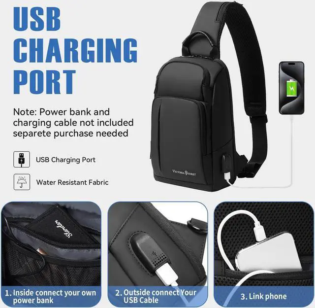 Alt view image 2 of 5 - Victoriatourist Anti Theft Travel Laptop Backpack & Sling Bag for Men Women | Business Work Backpacks with Zipper Automatic Locking & Shoulder Crossbody Backpack Chest Bag Daily Travel Casual Daypack