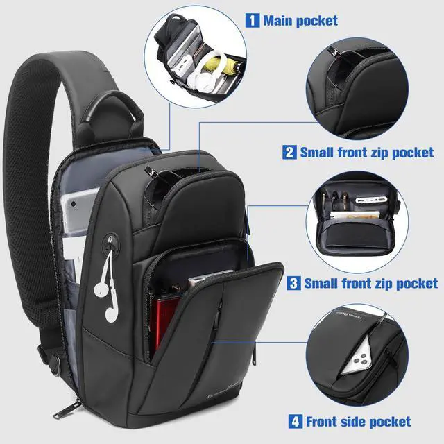 Alt view image 3 of 5 - Victoriatourist Anti Theft Travel Laptop Backpack & Sling Bag for Men Women | Business Work Backpacks with Zipper Automatic Locking & Shoulder Crossbody Backpack Chest Bag Daily Travel Casual Daypack