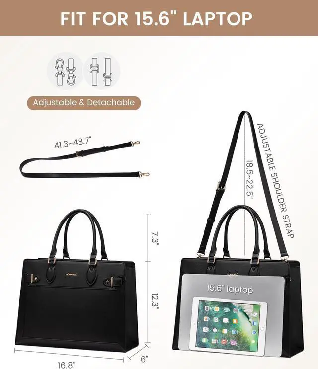 Alt view image 4 of 5 - LOVEVOOK Laptop Bag for Women, 15.6 Inch Large PU Leather Tote Bag, Professional Teacher Work Bag, Waterproof Business Computer Briefcase, Shoulder Tote Purse for Office