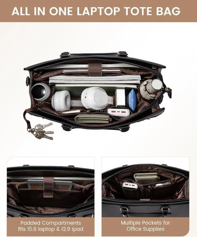 Alt view image 3 of 5 - LOVEVOOK Laptop Bag for Women, 15.6 Inch Large PU Leather Tote Bag, Professional Teacher Work Bag, Waterproof Business Computer Briefcase, Shoulder Tote Purse for Office