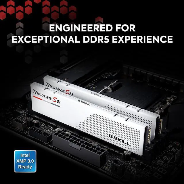 Alt view image 2 of 5 - G.SKILL Ripjaws S5 Series (Intel XMP 3.0) DDR5 RAM 32GB (2x16GB) 6000MT/s CL32-38-38-96 1.35V Desktop Computer Memory UDIMM - Matte White (F5-6000J3238F16GA2-RS5W)