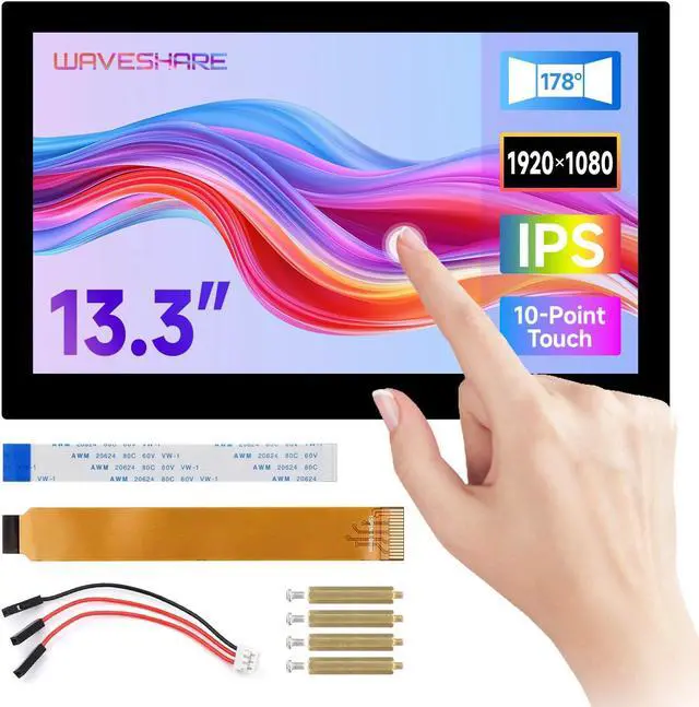 Main image of waveshare 13.3inch High Resolution DSI Capacitive Touch Display, Compatible with Raspberry Pi 5/4B/3B/CM3/3+/4, 1920 x 1080, IPS, DSI Interface, 10-Point Touch, Full Metal Back Panel