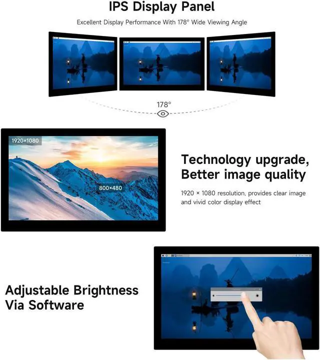 Alt view image 5 of 5 - waveshare 13.3inch High Resolution DSI Capacitive Touch Display, Compatible with Raspberry Pi 5/4B/3B/CM3/3+/4, 1920 x 1080, IPS, DSI Interface, 10-Point Touch, Full Metal Back Panel