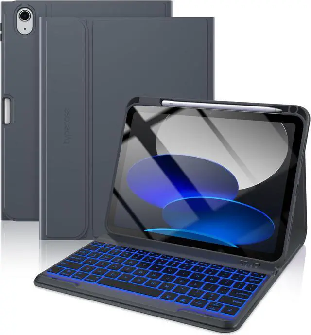 Main image of typecase Folio Keyboard Case for iPad 10th Generation 2022 (10.9"), 7-Color Backlit, Magnetic Wireless Detachable, Thin & Light, Pencil Holder, Charcoal Gray