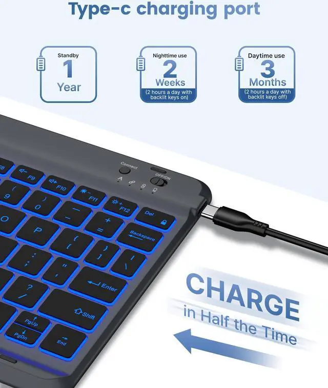 Alt view image 5 of 5 - typecase Folio Keyboard Case for iPad 10th Generation 2022 (10.9"), 7-Color Backlit, Magnetic Wireless Detachable, Thin & Light, Pencil Holder, Charcoal Gray