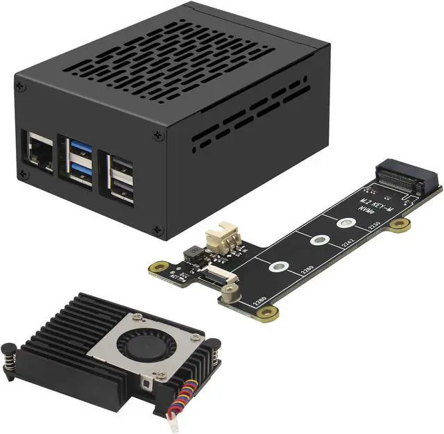 Main image of Geekworm X1001 PCIe to M.2 HAT Key-M NVMe SSD PIP Peripheral Board+ P579 Metal Case+Active Cooler H505 for Raspberry Pi 5