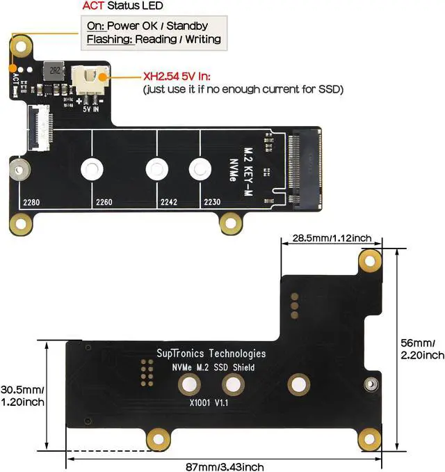 Alt view image 2 of 5 - Geekworm X1001 PCIe to M.2 HAT Key-M NVMe SSD PIP Peripheral Board+ P579 Metal Case+Active Cooler H505 for Raspberry Pi 5