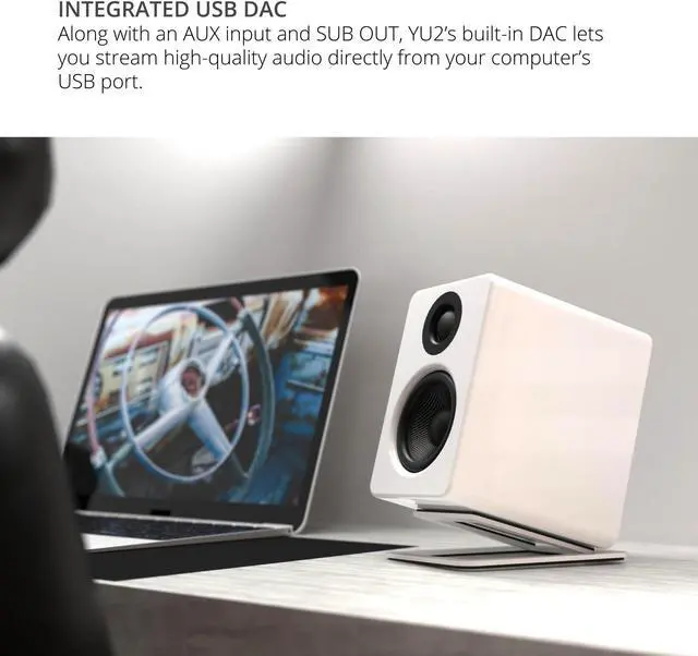 Alt view image 4 of 5 - Kanto YU2GW PC Gaming Desktop Speakers | 3" Composite Drivers | 3/4" Silk Dome Tweeter | Class D Amplifier | 100 Watts | Built-in USB DAC | Subwoofer Output | Pair | Gloss White
