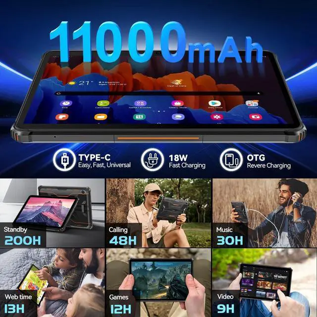Alt view image 5 of 5 - OUKITEL RT9 Rugged Tablet 10 inch Tablet Android - 24GB RAM 256GB ROM 1TB Expandable Storage, 11000mAh,16MP+16MP Camera, 4G Dual SIM Phablet Compatible with T-Mobile Tablet Computer Waterproof
