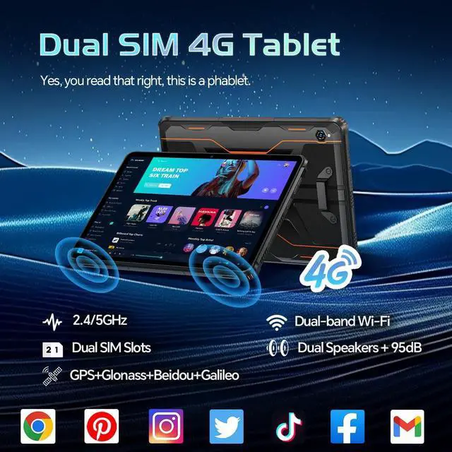 Alt view image 4 of 5 - OUKITEL RT9 Rugged Tablet 10 inch Tablet Android - 24GB RAM 256GB ROM 1TB Expandable Storage, 11000mAh,16MP+16MP Camera, 4G Dual SIM Phablet Compatible with T-Mobile Tablet Computer Waterproof
