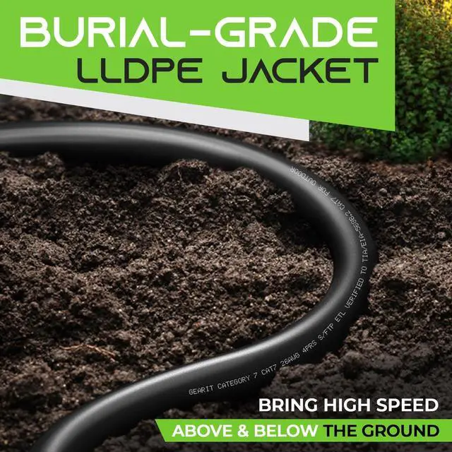 Alt view image 3 of 5 - GearIT Cat7 Outdoor Ethernet Cable (250ft) SFTP Shielded Foil Twisted Pair, Pure Copper, LLDPE, Waterproof, Direct Burial, In-Ground, UV Resistant, POE, Network, LAN, Internet, Cat 7-250 Feet