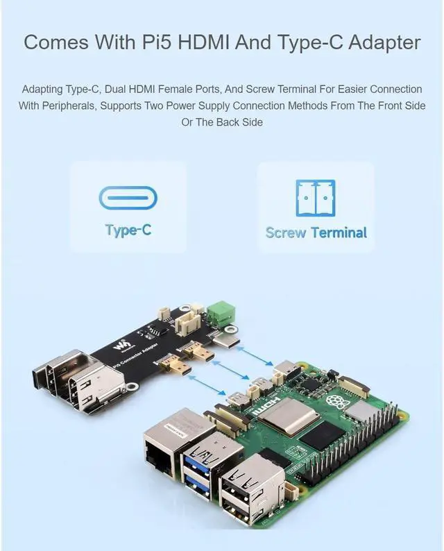 Alt view image 3 of 5 - waveshare Multi-Functional All-in-one Mini-Computer Kit Designed for Raspberry Pi 5,Aluminum Alloy Case+Pi5 HDMI and Type-C Adapter+PCIe to M.2 Board