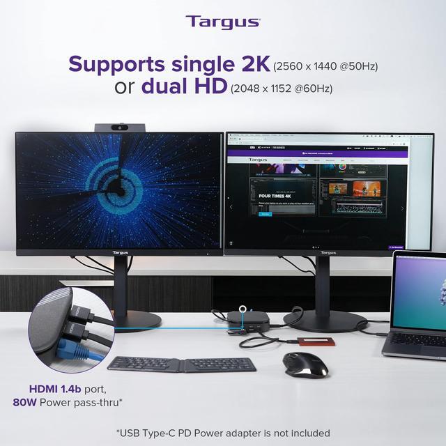 Alt view image 3 of 5 - Targus USB-C Universal Dual HD Docking Station with 80W PD Pass-Thru, Docking Station Dual Monitor (HD) or Single Monitor (2K), TAA Compliant Laptop Docking Station w/DisplayLink (DOCK116GLZ)