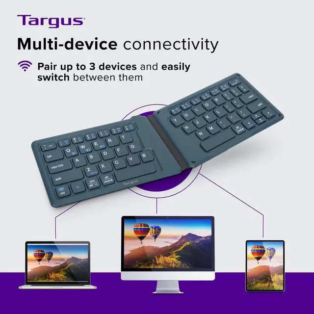 Alt view image 5 of 5 - Targus Ergonomic Foldable Bluetooth Keyboard, Split Travel Keyboard Wireless, Rechargeable Portable Wireless Keyboard for Android iPhone Microsoft & Apple Tablets, Blue (PKF00302US),Black