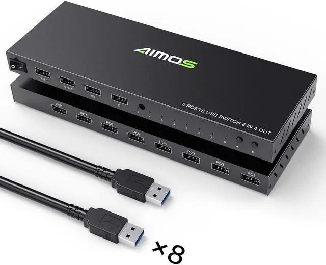Main image of USB 2.0 USB Switch Selector, AIMOS 8 in 4 Out USB Printer Sharer Switcher for 8 PC Sharing 4 USB Devices Mouse, Keyboard, Scanner, Printer, Etc
