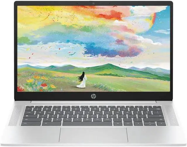Main image of HP Chromebook 14" HD Laptop, Intel N200 Processor, 4GB LPDDR5 RAM, 128GB UFS, Chrome OS, Glacier Silver, Intel UHD Graphics, Bundle with TWE Mouse Pad