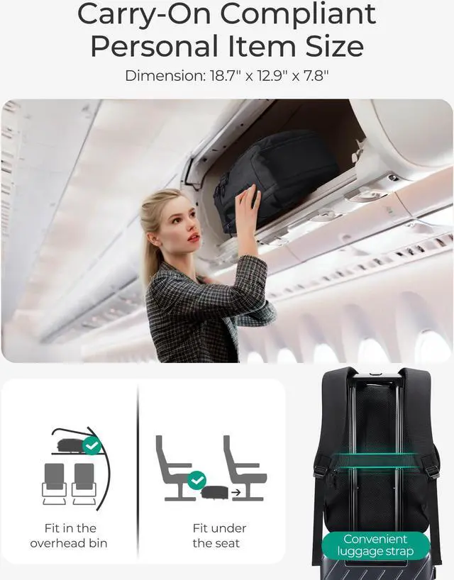 Alt view image 5 of 5 - BAGSMART Travel Backpack for Men Women, Carry On Backpack Flight Approved TSA Friendly with USB Charging Hole Lightweight Weekender Bag Casual Daypack 17.3 Inch Laptop Business Work Backpack, Beige