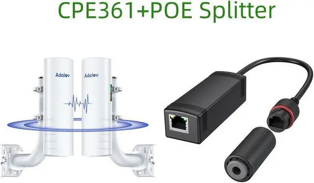 Main image of 5KM Wireless Bridge with 2 x 1Gbs Ports and Bracket Mounts for Network Extend, AdaLov CPE361+ AdaLov 2PCS 48v to 24-Volt Converter to 24V POE Adapter for Surveillance Camera, Wireless AP