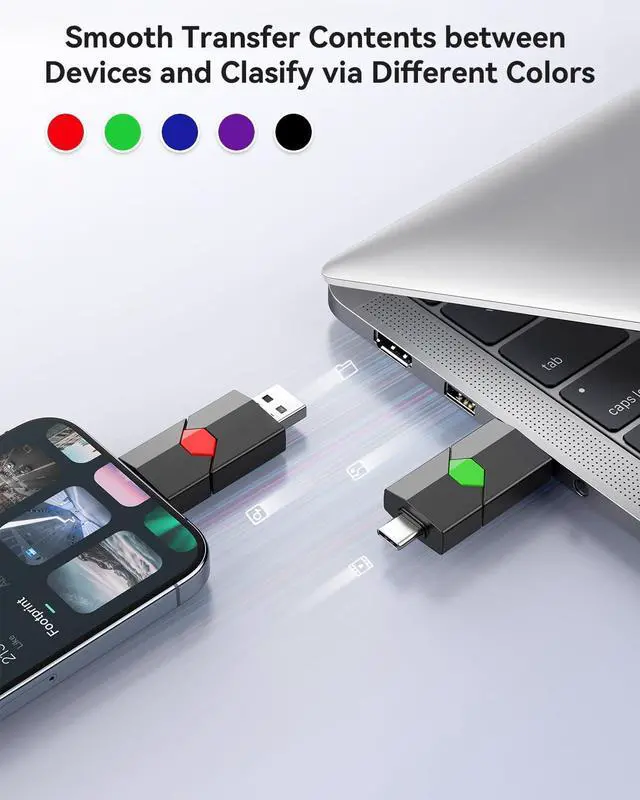 Alt view image 3 of 5 - Aiibe 128GB USB C Flash Drive 5 Pack USB Drive Type C + USB A 128GB Flash Drive Push-Pull USB 2.0 Memory Stick USB C Thumb Drive Jump Drive (5 Pack, Black Green Red Blue Purple)