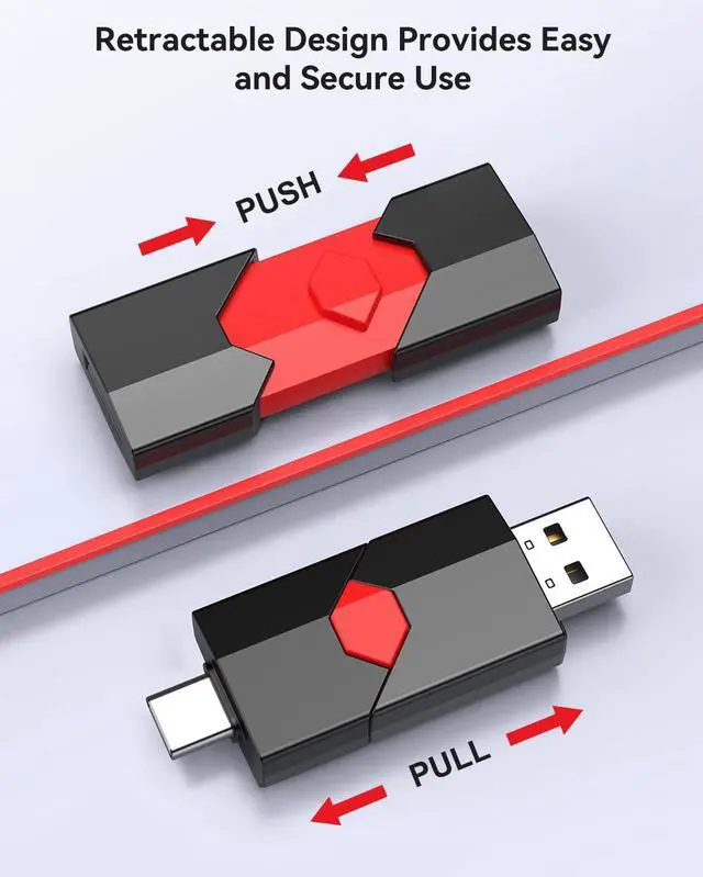 Alt view image 2 of 5 - Aiibe 128GB USB C Flash Drive 5 Pack USB Drive Type C + USB A 128GB Flash Drive Push-Pull USB 2.0 Memory Stick USB C Thumb Drive Jump Drive (5 Pack, Black Green Red Blue Purple)