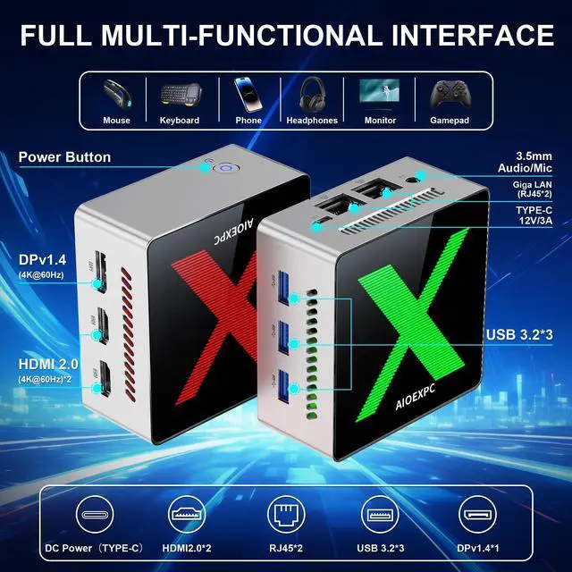 AIOEXPC Mini PC Windows 11 Pro: 12GB LPDDR5 RAM 512GB SSD