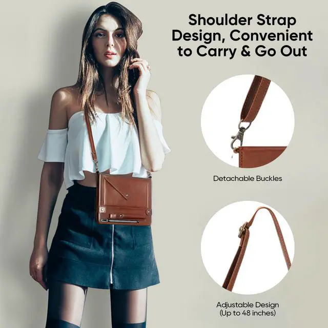 Alt view image 2 of 5 - Tablet Carrying Shoulder Bag Case for Samsung Galaxy Tab S10+ Plus/ S9 FE+ Plus 5G/ S9+ 12.4", PU Leather Hand Strap Crossbody Shoulder Strap Cards Holder Pocket S Pen Holder Stand Case,Coffee