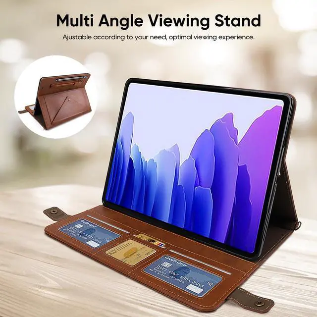 Alt view image 3 of 5 - Tablet Carrying Shoulder Bag Case for Samsung Galaxy Tab S10+ Plus/ S9 FE+ Plus 5G/ S9+ 12.4", PU Leather Hand Strap Crossbody Shoulder Strap Cards Holder Pocket S Pen Holder Stand Case,Coffee