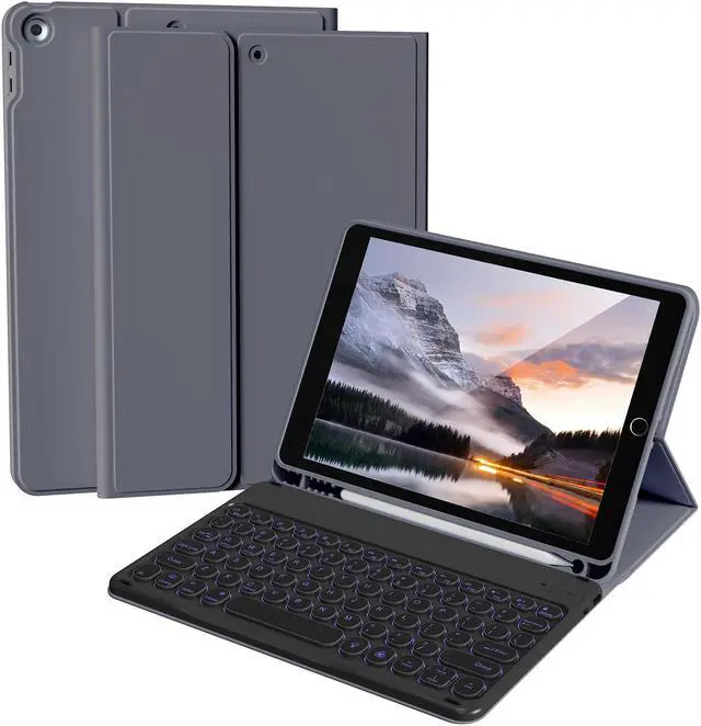 Main image of Aoub Keyboard Case for iPad 9th/8th/7th Generation 10.2 inch, 7 Colors Backlit, Stand Folio Detachable Wireless Bluetooth Keyboard Cover Soft TPU Back Case for iPad 10.2 2021/2020/2019 - Purple