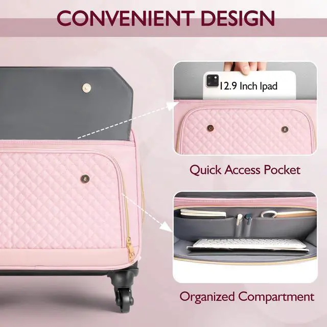 Alt view image 5 of 5 - Arcoyard Rolling Laptop Bag, Briefcase for Women with 4 Spinner Wheels and Telescopic Extendable Handle, Roller Computer Bag for Work Travel Carry On Luggage, TSA Friendly Design, Pink