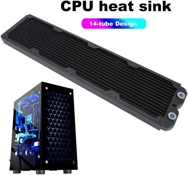 Alt view image 3 of 5 - Copper Radiator 480mm, Water Cooling Radiator, 14 Tubes Heat Exchanger CPU Heatsink Cooler Fast Heat Dissipation for PC Computer - Black