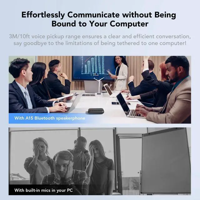 Alt view image 3 of 5 - NUROUM A15 Conference Speaker and Microphone, Portable Bluetooth Wireless Speakerphone, 360deg Noise Cancelling Voice Pickup, Daisy Chian for Calls/Computer/PC/Laptop via Bluetooth/Dongle/USB-A/C Grey