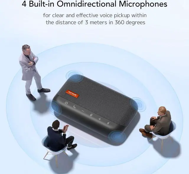 Alt view image 5 of 5 - NUROUM A15 Conference Speaker and Microphone, Portable Bluetooth Wireless Speakerphone, 360deg Noise Cancelling Voice Pickup, Daisy Chian for Calls/Computer/PC/Laptop via Bluetooth/Dongle/USB-A/C Grey