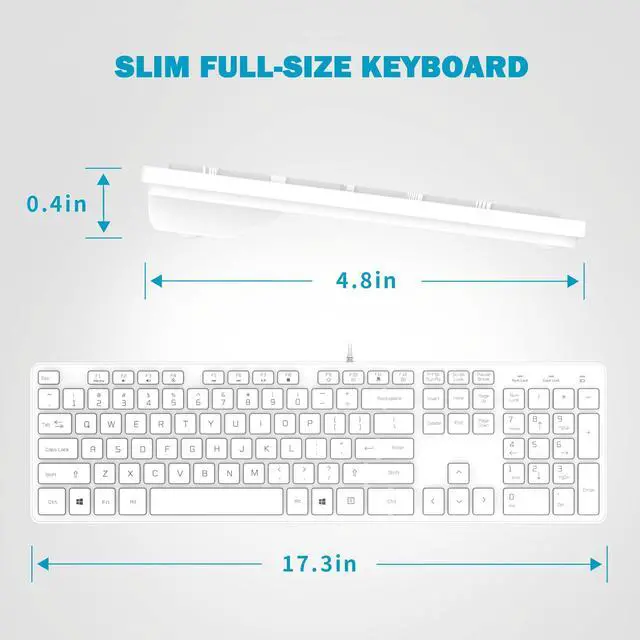 Alt view image 3 of 5 - B.FRIENDIT Wired USB Keyboard, Comfortable Quiet Chocolate Keys, Durable Ultra-Slim Wired Computer Keyboard, QWERTY Layout for PC, Windows 11/10/8/7, KB1430 - White