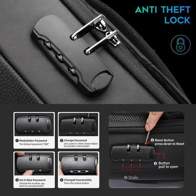 Alt view image 3 of 5 - BANGE Black Genuine Leather Laptop Backpack for Men,Anti Theft Business Backpack with USB3.0 Charging Port, Smart Professional Lightweight Travel Backpacks for 15.6 Inch Laptop...