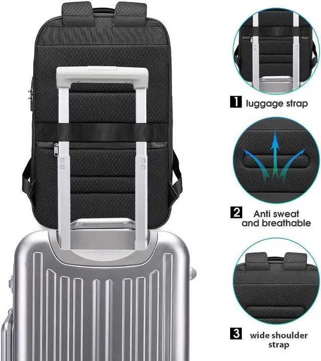 Alt view image 5 of 5 - BANGE Black Genuine Leather Laptop Backpack for Men,Anti Theft Business Backpack with USB3.0 Charging Port, Smart Professional Lightweight Travel Backpacks for 15.6 Inch Laptop...