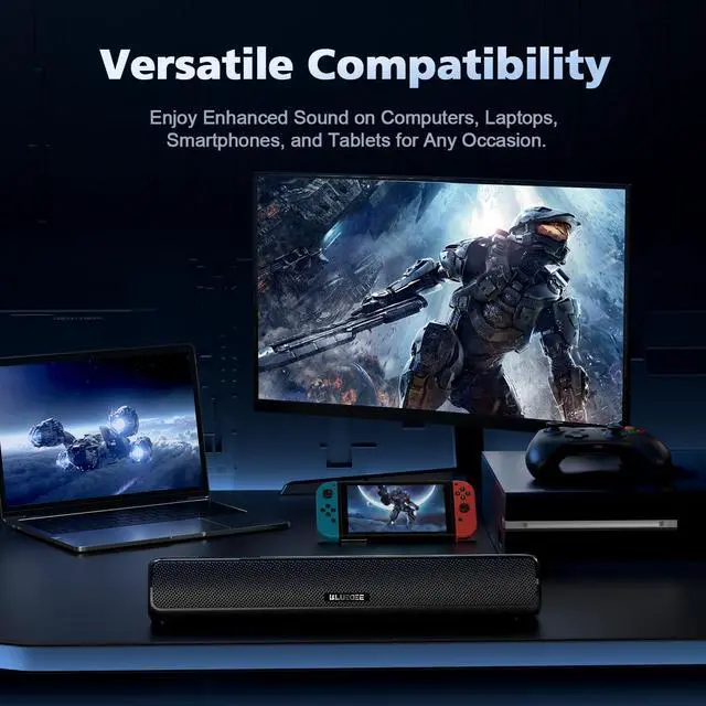 Alt view image 5 of 5 - Computer Speakers for Desktop PC, HiFi Stereo Poratble Bluetooth Speaker, Computer Soundbar, 3.5mm Aux-in Computer Sound Bar with Deep Impactful Bass, Gaming Speakers for PC,Laptop,Tablet