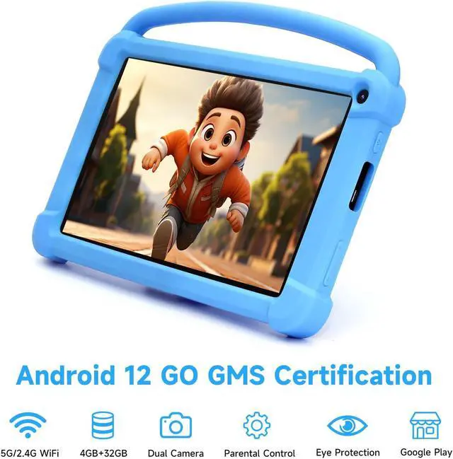Alt view image 2 of 5 - 7 inch Kids Tablet, Android 12 Tablet for Kids, 4GB RAM+32GB ROM+1TB Expand, Toddler Tablet with Shockproof Case, Parental Contral, 1024*600 IPS Screen, 3000mAh Battery, Educational, Games, Blue