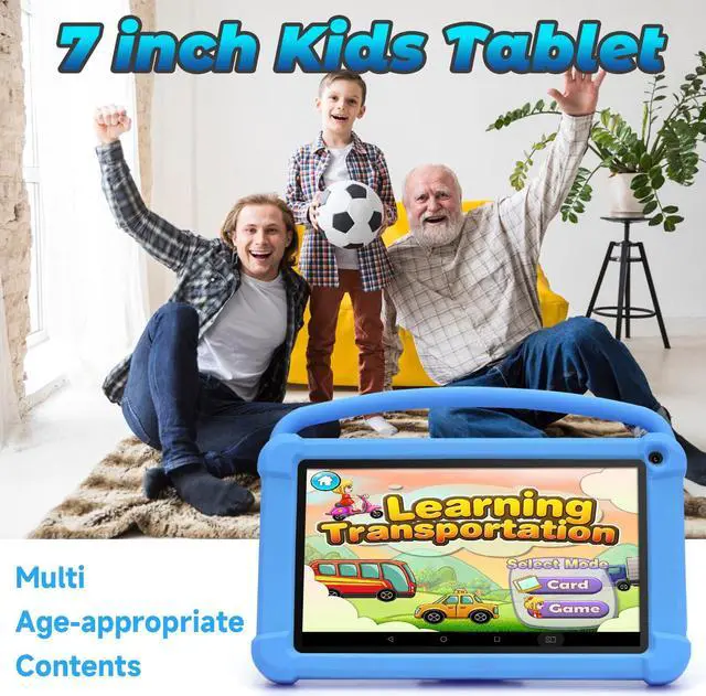 Alt view image 4 of 5 - 7 inch Kids Tablet, Android 12 Tablet for Kids, 4GB RAM+32GB ROM+1TB Expand, Toddler Tablet with Shockproof Case, Parental Contral, 1024*600 IPS Screen, 3000mAh Battery, Educational, Games, Blue