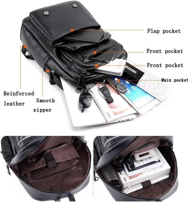 Alt view image 4 of 5 - CHAO RAN Leather Backpack For Men Business Laptop Backpack Waterproof Travel College Backpack Daily Work Bags