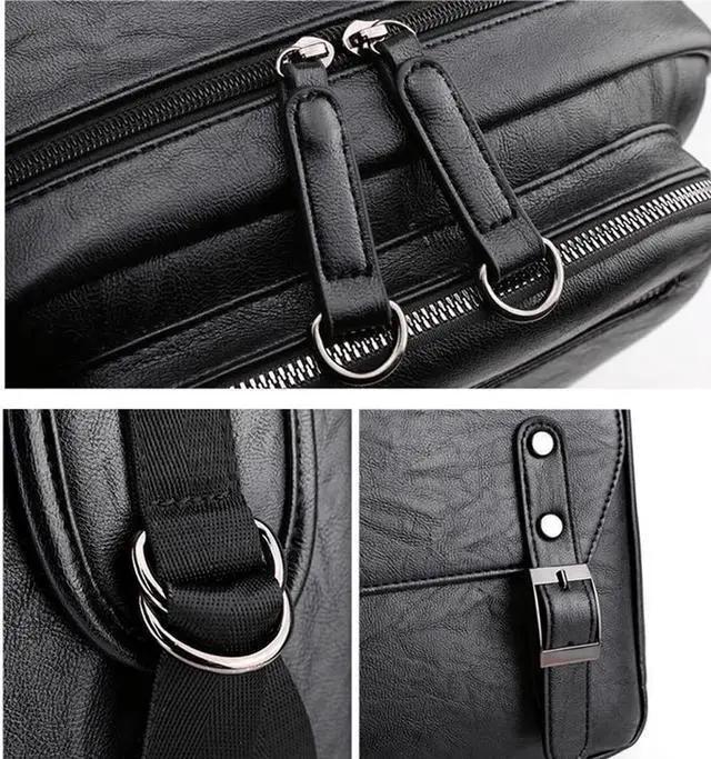 Alt view image 5 of 5 - CHAO RAN Leather Backpack For Men Business Laptop Backpack Waterproof Travel College Backpack Daily Work Bags