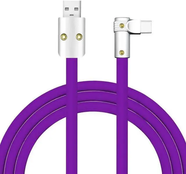 Main image of chubbycable FlexElbow Pro - 90deg Design 100W Fast Charge Cable Ultra-Thick Silicone Right Angle USB C Cable Universal Phone Tablets Charging Cord, Purple, USB-A to Type-C, 13.1FT