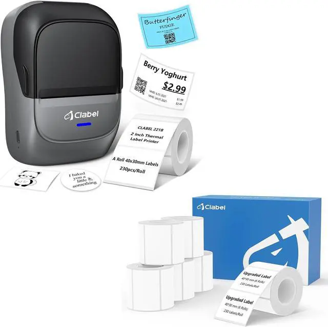 Main image of CLABEL Label Maker Machine with Tape 221B Inkless Label Printer Handheld Barcode Printer Compatible with Phone & PC for Retail School Office Organization Label Makers with APP Gray