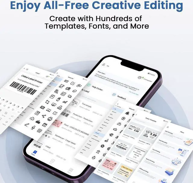 Alt view image 4 of 5 - CLABEL Label Maker Machine with Tape 221B Inkless Label Printer Handheld Barcode Printer Compatible with Phone & PC for Retail School Office Organization Label Makers with APP Gray