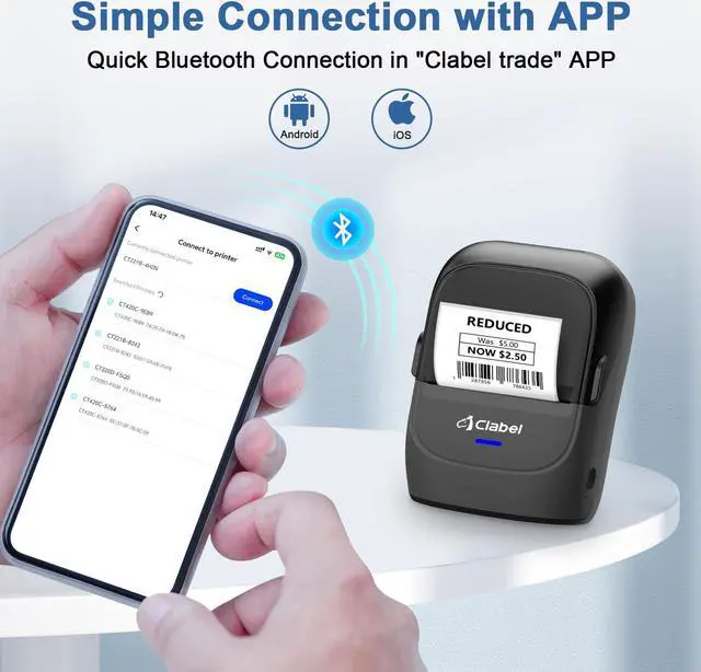 Alt view image 5 of 5 - CLABEL Label Maker Machine with Tape 221B Inkless Label Printer Handheld Barcode Printer Compatible with Phone & PC for Retail School Office Organization Label Makers with APP Gray