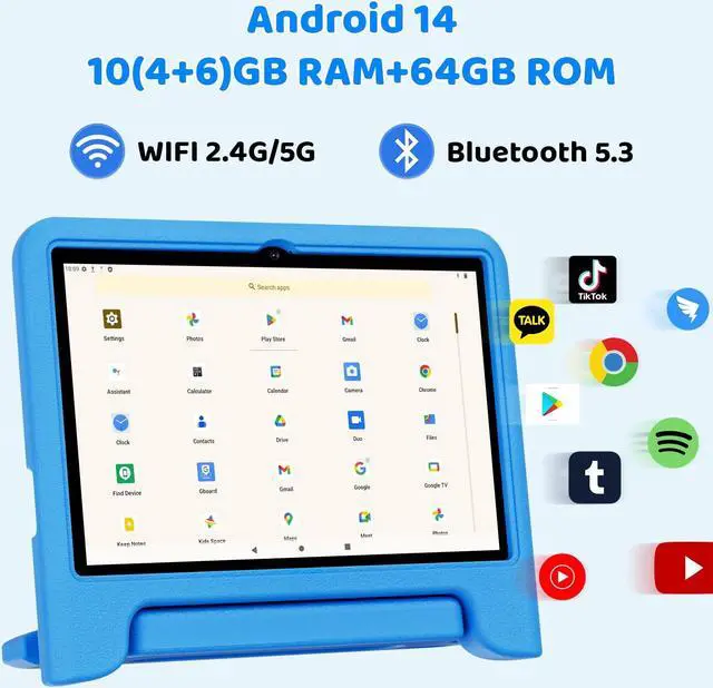 Alt view image 3 of 5 - 2025 Upgraded Android 14 Tablet, 10inch Kids Tablet , Octa-core CPU, 10GB+64GB+1TB Expand Tablets for Kids with Kids Space, Parental Control, 6000mAh Big Battery, HD Touchscreen Display Tableta