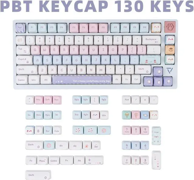 Alt view image 2 of 5 - COOMICKEY PBT Keycaps 130 Keys Cute Keycaps Dye-Sublimation Kawaii Keycaps Set XOA Profile Custom Keycaps for Cherry Gateron MX Swithes Mechanical Keyboards