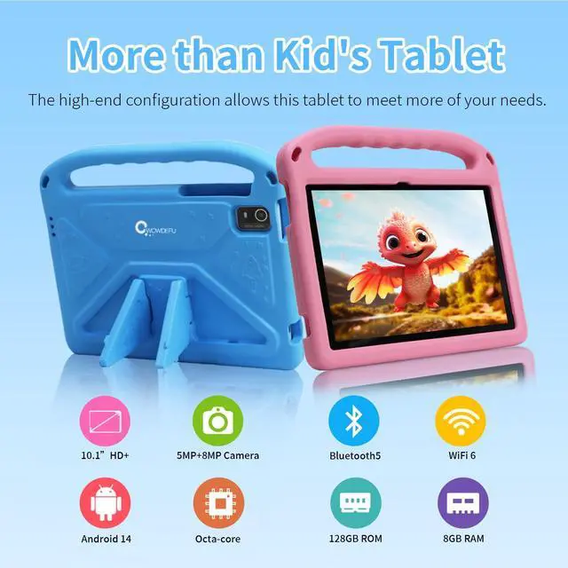 Alt view image 2 of 5 - CWOWDEFU Kids Tablet, 10-inch Android 14 Tablet for Kids with Protective Case, Kids Pad has 6000 mAh, 8(4+4) GB RAM, 128 GB ROM, WiFi 6, Bluetooth 5.0, Gift for Children