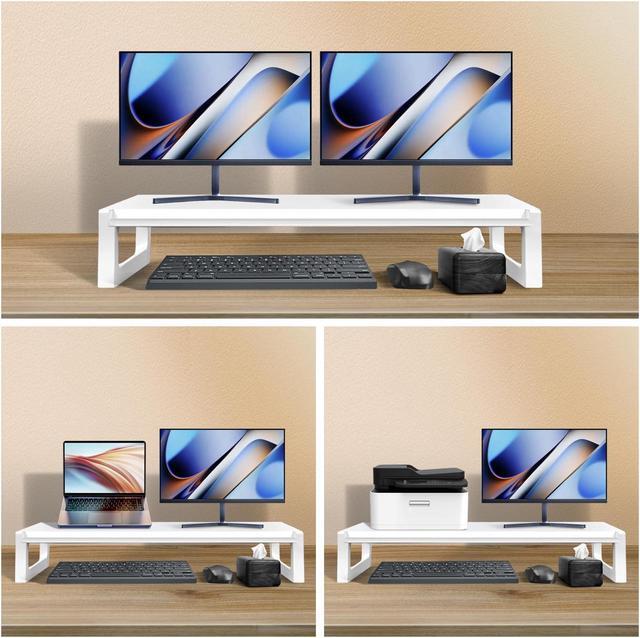 Alt view image 2 of 5 - DEEDRR Dual Monitor Stand Riser - 36-Inch Computer Monitor Stand with Multifunctional Slot for 2 Monitors, Multi-Purpose Desktop Storage for Laptop, Printer, TV
